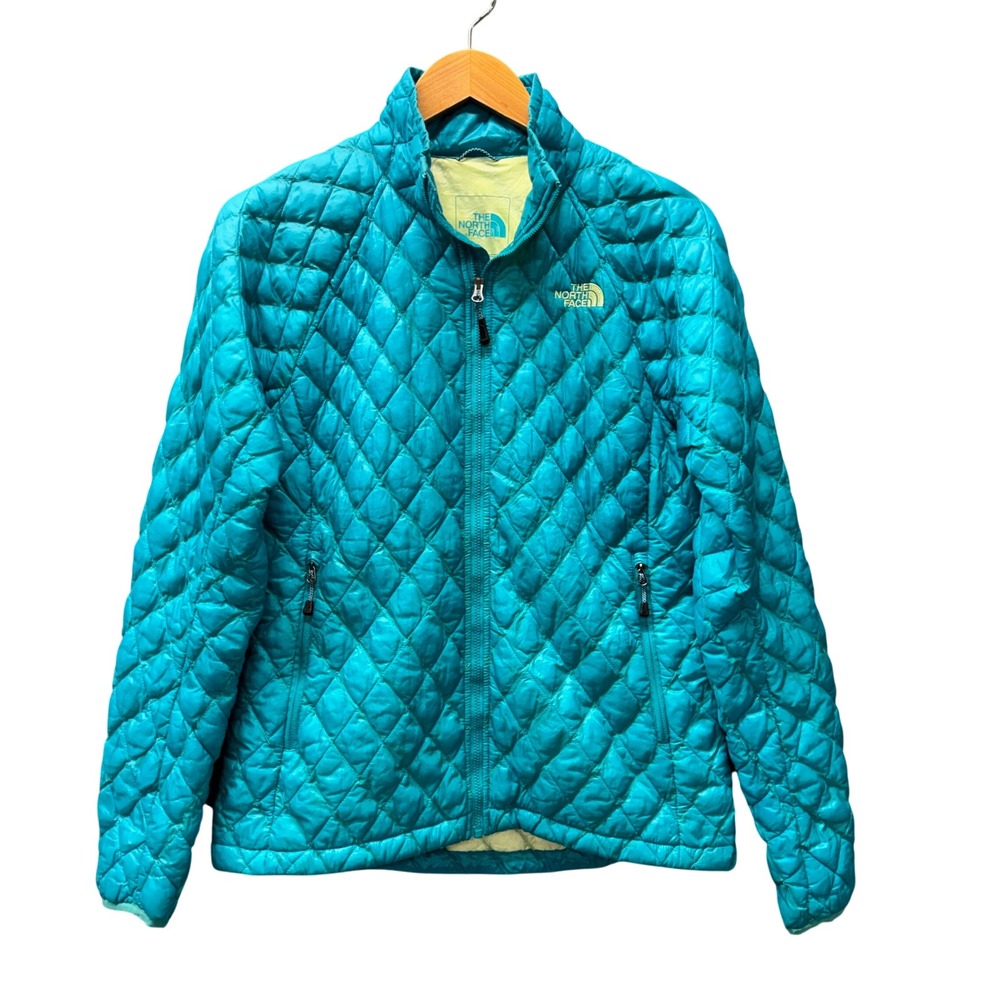 The North Face Puffer Jacket Womens M Thermoball Blue Green Outdoor Full Zip